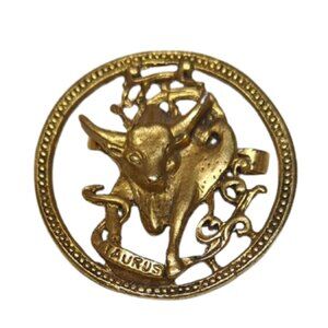 Vintage Gold-Tone Taurus Zodiac Scarf Pin | Bull Astrology Brooch